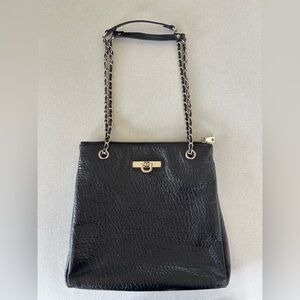 Donna Karan DKNY vintage black leather croc silver chain handbag crossbody